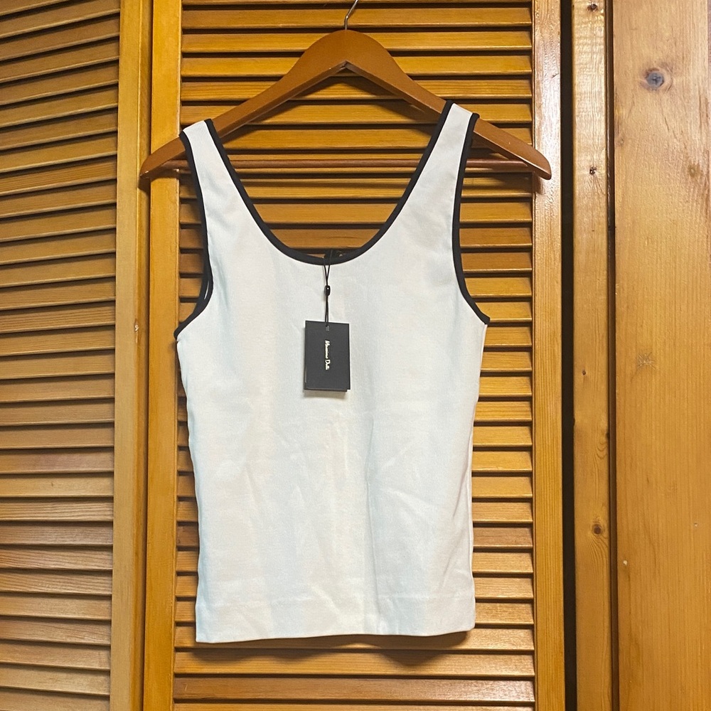 Massimo Dutti Cream Tank Top with Black Trim and button - Picture 2 of 3